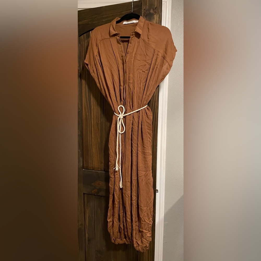 bishop + young Brown Jumpsuit with White Tie